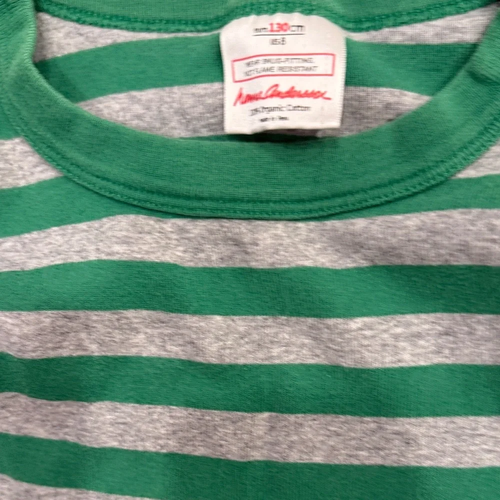 Hanna Andersson Green and Gray Striped Pajama Set sz 8 / 130 cm LIKE NEW - Picture 2 of 5